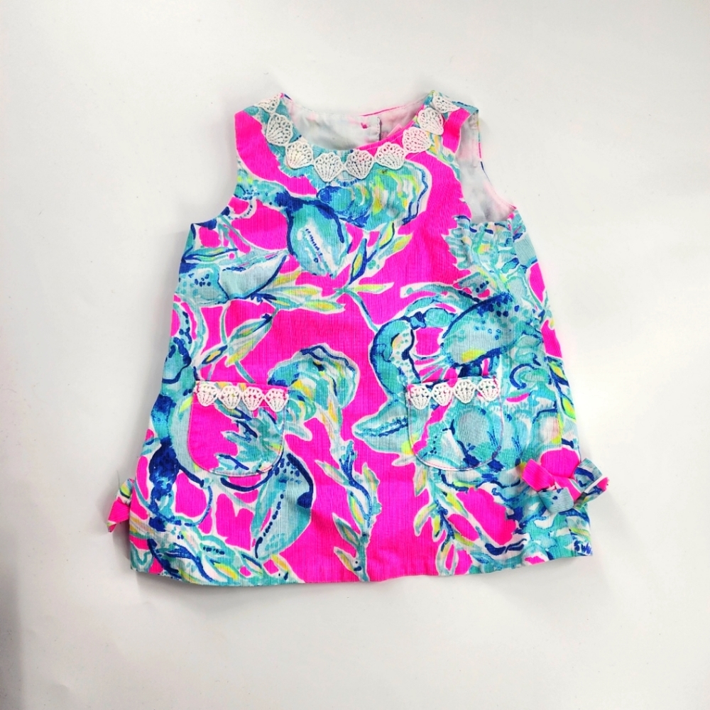 Lily pulitzer Size 12-18 months girls dress pink white teal #813